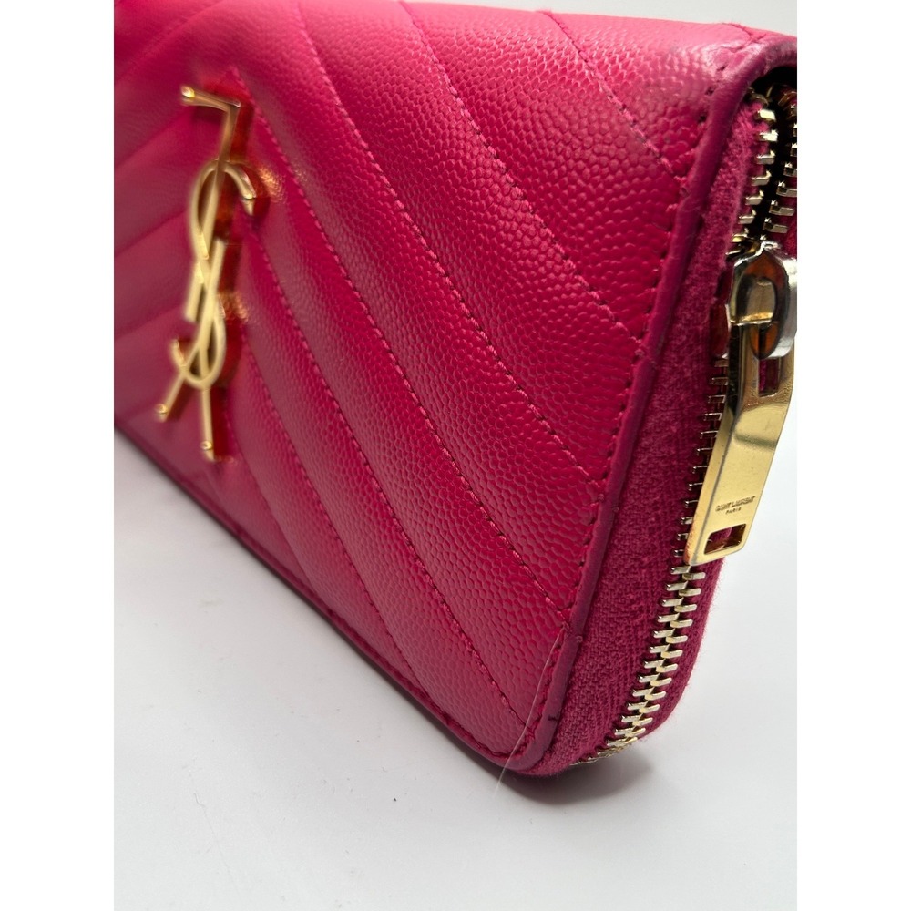 Saint Laurent YSL‎ Pink Chevron Monogram Zip Around Wallet#355 - Picture 10 of 14